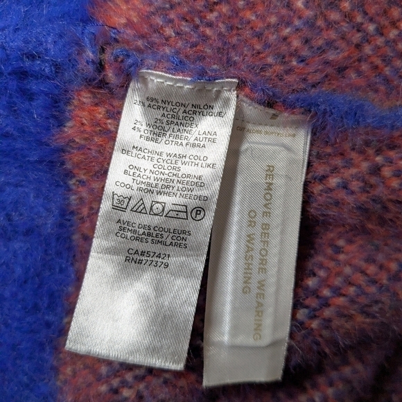 Ann Taylor Blue Orange Plaid Longline Button-Up Oversized Boyfriend Cardigan - Picture 12 of 13